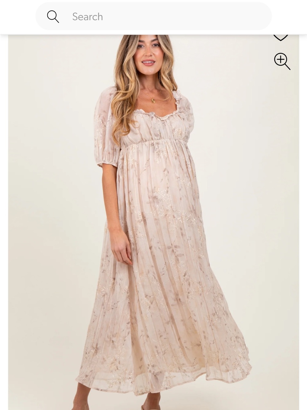 Storia Blush Pink Floral Maxi Dress with Puff Sleeves